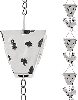 7.8FT Rain Chain for Outside, Rain Chain with 10 Rooster Cups Adjustable Rain Chains for Gutters, Eaves, Drainage, Replacement for Downpout