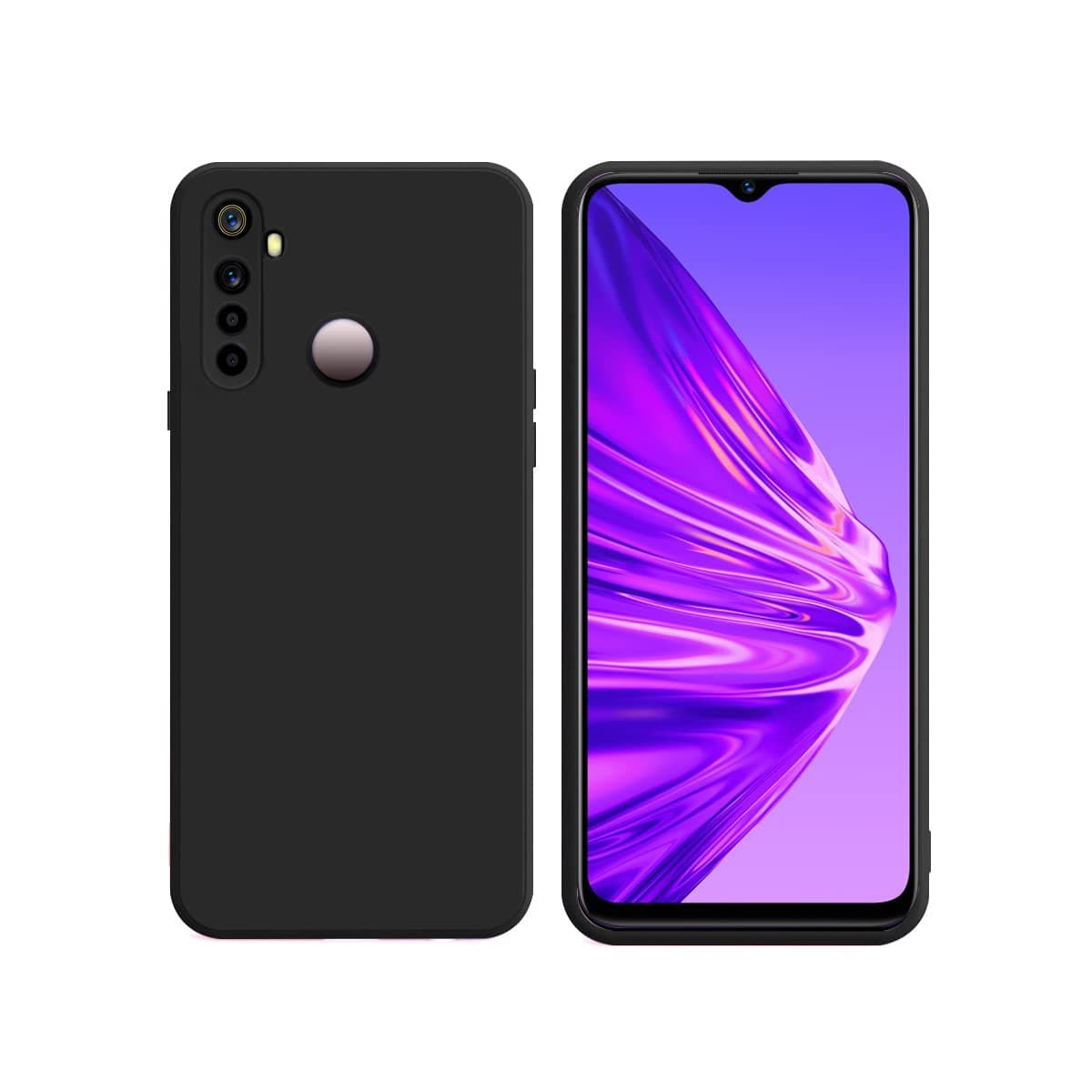 Silicone Soft Back Cover Case for Realme 5/5s/5i/Narzo 10 (Black) - Wireless Charging Compatible, Non-Slip Grip, Protective Case