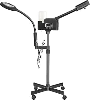 - Professional Facial Steamer 2 in1 Steamer for Face 5X LED Magnifying Lamp Hot Ozone Facial Steamer for Esthetician Beauty Face Equipment Use at Home or Salon（Black）