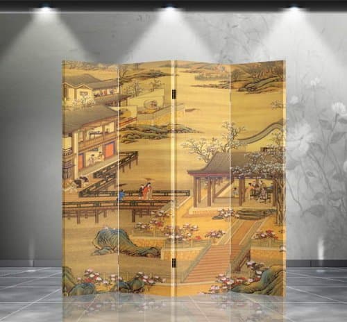 Double Sided Canvas Screen Room Divider - Chinese Garden