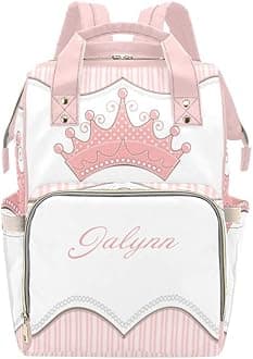 Queen Princess Crown Personalized Diaper Bag Backpack Custom Name Daypack Large Mommy Bag for Teen Girl Boy Student