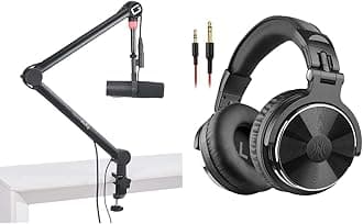 Gator Frameworks Professional Desktop Broadcast/Podcast Microphone Boom Stand with On-Air Indicator Light & OneOdio Wired Over Ear Headphones Hi-Res Studio Monitor & Mixing DJ Stereo Headsets - Black