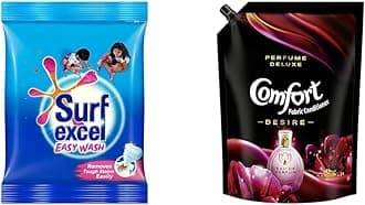 Easy Wash Detergent Powder, 5 Kg & Comfort Perfume Deluxe, Desire, Fabric Conditioner crafted with French perfume fragrances, 2 ltr pouch