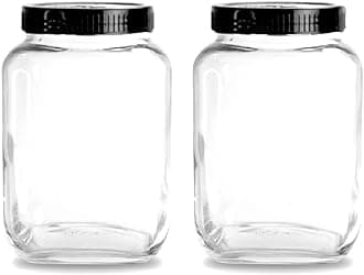 - Vency Piramal Glass Cubical square glass jars 2250ml Set 2 for kitchen with Lid & Containers for Kitchen Pantry, Snacks, Masala, Pickles, Cookies, Dry Fruits, Coffee Beans Storage with Black Lid,