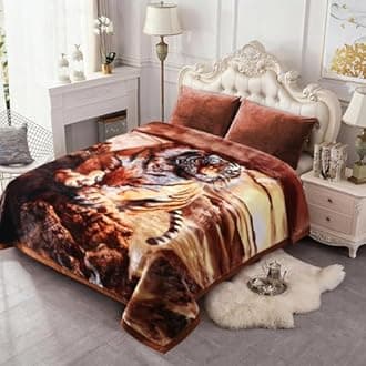 JML Korean Style Mink Blanket King Size 85" x93", 10 Pounds Plush Fleece Blanket, 2 Ply A&B Printed, Silky Soft and Warm Raschel Bed Blanket for Winter,Tiger & Horse