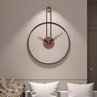 Large Decorative Wall Clock for Living Room,Metal & Walnut Dial Home Decor Silent Non Ticking Lightweight Clocks for Bedroom, Study, Office Decorations, 28.7''×21.6'',Black