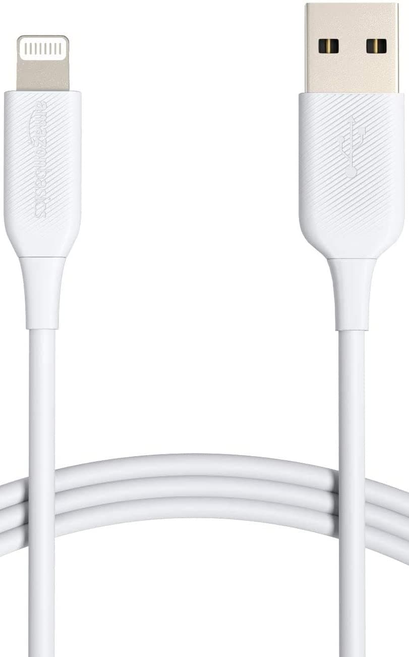 Amazon Basics USB-A to Lightning ABS Charger Cable, Apple MFi Certified for iPhone 14 13 12 11 X Xs Pro, Pro Max, Plus, iPad, High Speed Transfer, Sturdy, 6 Foot, White