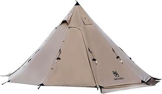 OneTigris Northgaze Canvas Hot Tent with Stove Jack, Wind-Proof Flame-Retardant, Durable 4 Season Camping Pyramid Teepee Tent for 2-4 Person (Coyote Brown)
