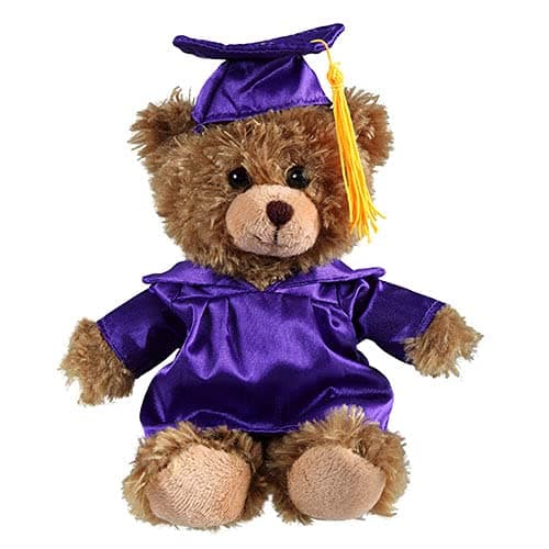 Personalized 2025 Graduation Mocha Teddy Bear – Custom Plush with Cap & Gown – 6 inch Cute Stuffed Animal for Graduates - Best Grad Gift for College, High School & Kindergarten Achievements (Purple)