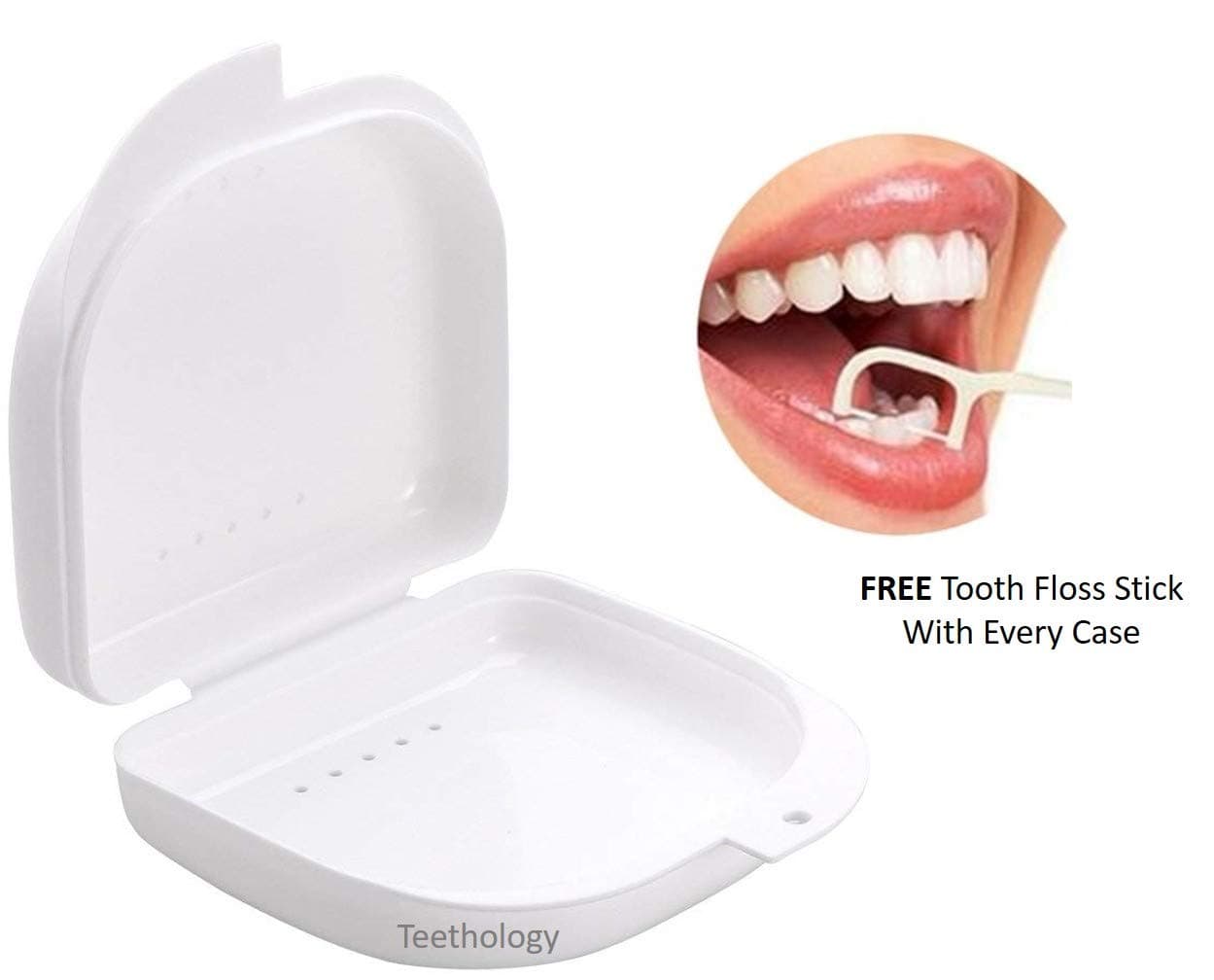 Ventilated Retainer Case - Retainer Box - Mouthguard Box Case - Orthodontic Retainer Case FREE Tooth Floss Stick Included (Ice White)