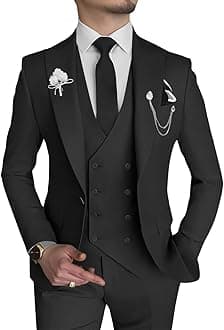Men’s 2 Piece Suit, Slim Fit, Double Breasted Blazer and Pants for Wedding, Groom, Smoking Peak Tuxedo Lapels