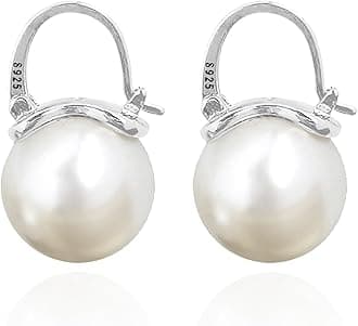 Elegant 925 Sterling Silver Pearl Drop Earrings Dangle Stud Gold Plated Earrings for Women Large Size 12mm