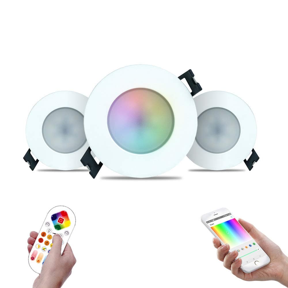 iHomma Smart LED Recessed Downlight IP65,Bluetooth APP Control Remote Control,Dimmable Cool White Warm White Coloured Changing,Recessed Spotlight for Bathroom Livingroom Kitchen,6W 350LM 100~240V,3pcs
