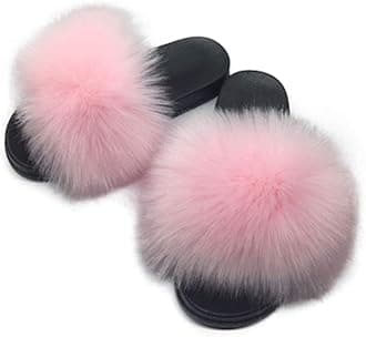 Women's Faux Fur Slides Slippers Fluffy Fuzzy Sandals Open Toe Furry Slide Flip Flop Indoor Outdoor