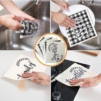 6 Pcs Farmhouse Swedish Kitchen Dishcloths Black and White Buffalo Plaid Sponge Cloth Love Family Together Home Reusable Absorbent Hand Towels for Kitchen Bathroom and Cleaning Counters
