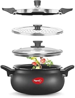 By Stovekraft All in One Super Cooker Aluminium with Outer Lid Induction and Gas Stove Compatible 5 Litre Capacity for Healthy Cooking (Black)