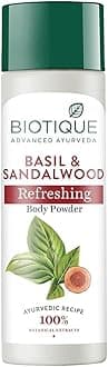 Biotique Basil and Sandalwood Refreshing Body Powder | Helps Absorb Excess Moisture & Sweat | Gentle, Soothing Formula Suitable for All Skin Types | Ideal for Daily Use | 150g
