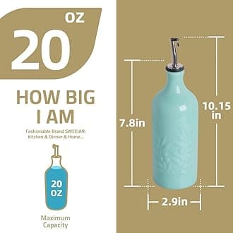 Sweejar Ceramic Olive Oil Dispenser Bottle 20 Oz Relief Opaque Oil Cruet Protects To Reduce Oxidation Suitable for Storage Vinegar, Soy Sauce, Coffee Syrup, Liquids, Set of 1 (Beige Gold Spout)