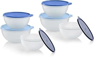 Tupperware Heritage Wonderlier 12 Piece Food Storage Bowl Set in Clear/Blue- Dishwasher Safe & BPA Free - (6 Bowls + 6 Lids)