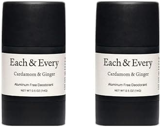 Each & Every All Natural Deodorant for Women & Men - Sensitive Skin, Vegan, Baking Soda & Aluminum-Free Deodorant - Clean Long Lasting Odor Control - Cardamom & Ginger Natural Fragrance (0.5oz, 2pk)