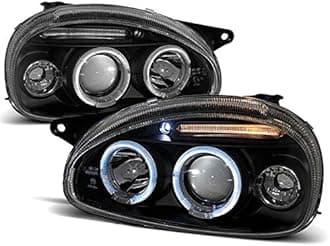Headlights Compatible with Opel Corsa B 1993 1994 1995 1996 1997 1998 1999 2000 RS-1431 Driver And Passenger Side Complete Set Front Lights Car Lamps Headlamp Headlamp Angel Eye Black