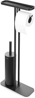 Brabantia - Mindset Toilet Butler - Bathroom Shelf, Toilet Roll Holder & Hygienic Toilet Brush - Corrosion Resistant Steel - Stable & Non-Slip Base - Infinite Grey - 75.5 x 12.5 x 29 cm