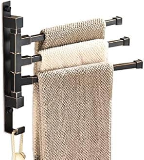ELLO&ALLO Oil Rubbed Bronze Swing Out Towel Racks for Bathroom Holder Wall Mounted Towel Bars with Hooks 3-Arm