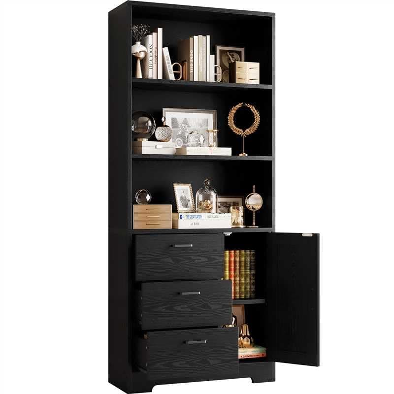 IRONCK Bookshelf with Door and 3 Drawers, 71in Tall Bookcase Shelf with 3-Tier Shelves, for Bedroom Living Room Entrance Hallway Home Office