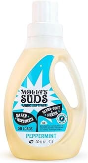 Molly’s Suds Fabric Softener Liquid for Sensitive Skin | Vinegar-Powered, Infused with Essential Oils | Fights Static, Reduces Wrinkles, Deodorizes | Peppermint, 50 Loads