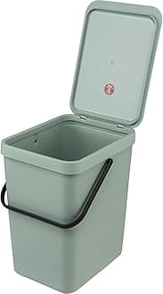 Brabantia - Sort & Go Waste Bin 25L - Large Recycling Bin for Kitchen - Stay Open Lid - Carry Handle - Easy to Clean - Fits Closely to the Wall - Compost Bin - Jade Green - 27 x 35 x 40 cm