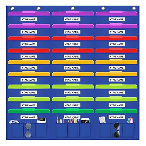Godery Hanging Wall File Folder Organizer, Classroom Storage Pocket Chart with 27 File Pockets, Cascading Wall Organizer for Your Assingnments, Files Papers and More