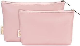 Wandering Nature Makeup Bag Small Cosmetic Bag for Purse 2 Pack Small Make Up Pouch Vegan Leather Cute Travel Pouch with Zipper for Women, Pink