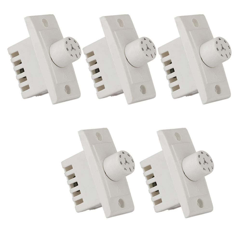 HI PLASST PINS N PLUGS Switch Type 7-Step Fan Regulator 1 Way (Pack of 5) - 1M Non-Modular Speed Controller for Ceiling Fans - 7 Speed Settings,White,240V AC,100W - Ideal for Home,Office (5.5x2.4cm)