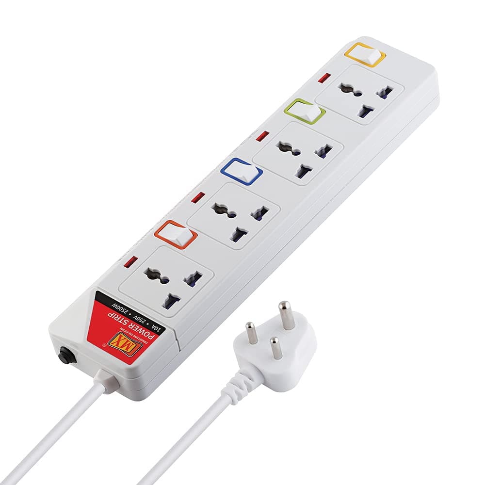 - 4 Way Universal Power Strip with Individual Switch, 1.5 Meter Extension Board with Safety Shutter, Multi Plug Heavy Duty Extension Cord with Power Indicator for Home Office Computer Use