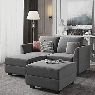 HONBAY Convertible Sectional Sofa with Chaise Modular Sectional Couch with Ottoman, Modular Sofa Couch for Small Space, Grey