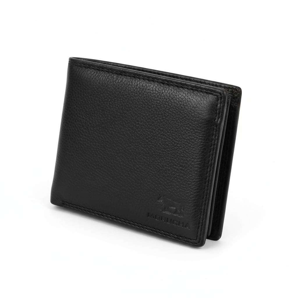 – Mens RFID Blocking Real Leather Trifold Passcase Wallet M55 (Black)