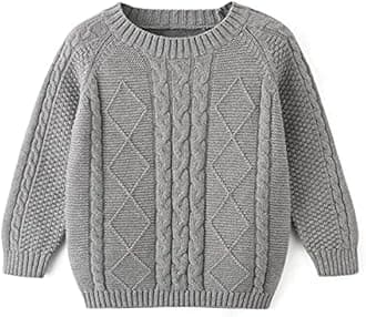 Curipeer Baby Boys' Girls' Cable Knit Sweater Long Sleeve Solid Pullover Toddler Crew Neck Fall