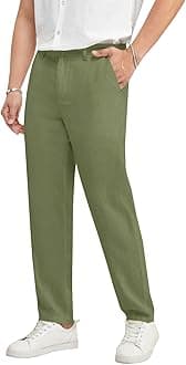 Ryannology Men's Casual Linen Pants Elastic Waist Slim Fit Beach Yoga Business Lightweight Cotton Trousers Pants with Pockets