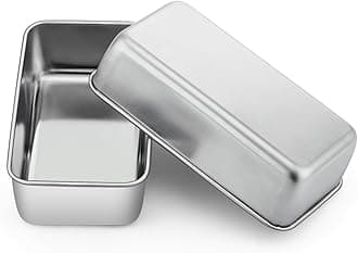 P&P CHEF Loaf Pan Set, 9 x 5 Inch Bread Pans, Stainless Steel Loaf Toast Baking Pans For Bread Meatloaf Lasagna Cake, Healthy & Non Toxic, Oven Safe& Easy Clean, (Silver, 2Pcs)