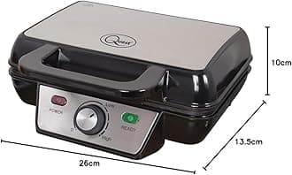 Quest 35950 Two Slice Deep Fill Waffle Maker/Non-Stick Hot Plates/Adjustable Temperature/Stainless Steel with Cool Touch Handle / 1000W