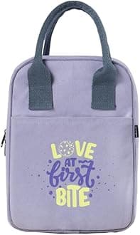 Eco Right Cotton Lunch Bags for Office Women & Lunch Bag for Men, Insulated Lunch Bag for Kids, Office Lunch Bag with Bottle Holder, Carry Handle & Pocket, 440 ml, Purple