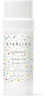 STARLING Skincare All Natural Deodorant for Kids | Aluminum Free Children's Deodorant | Soy Free, Nut Free, Gluten Free, No Toxins | Teen, Tween and Kid Safe | Birthday Cake For Sensitive Skin 2.2 oz