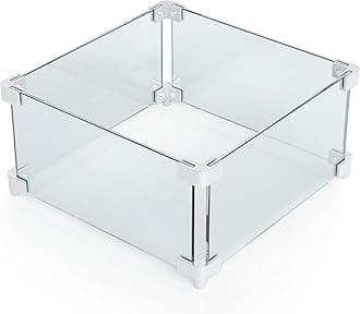 Grisun Square Fire Pit Glass Wind Guard - 14.2 x 14.2 x 6 inch, Thick 5/16 inch Heat-Resistant Tempered Glass Guard with Aluminum Alloy Corner Bracket and Aluminum Feet for Propane, Gas, Outdoor