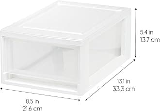 Iris Ohyama USA 6 Qt. Plastic Drawer Storage Organizer Stacking Drawers, 8-Pack, Stackable Unit with Sliding Drawer for Clothes Bedroom Kitchen Under Sink Pantry Craft Room Bathroom Dorm Office, White