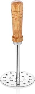 Embassy Stainless Steel Potato Masher with Wooden Handle Round | Size 4 | Diameter - 10 cms | Ideal for mashing Vegetable/Pav Bhaji/Baby Food | Smasher for Kitchen
