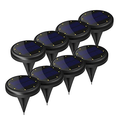 VINTAR 8-Packs Disk Lights, LED Solar Ground Lights, In-Ground Waterproof Lights with 8 Cool White LEDs for Garden Pathway Yard, Driveway, Lawn.