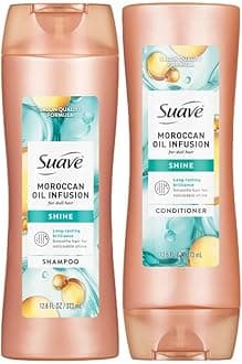 Suave Moroccan Oil Infusion Shine Shampoo and Conditioner for Dull Hair – Salon-Proven System for Brilliant, Shiny Hair, Frizz Control, 12.6 Oz Ea