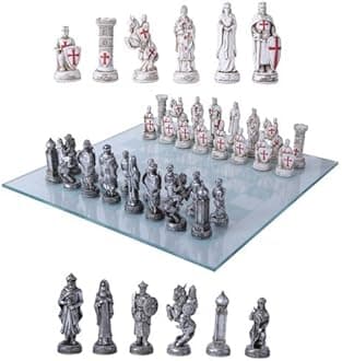 Gifts & Decors Crusader Christian Kingdoms VS Muslim Ottoman Empire Resin Chess Pieces with Glass Board Set