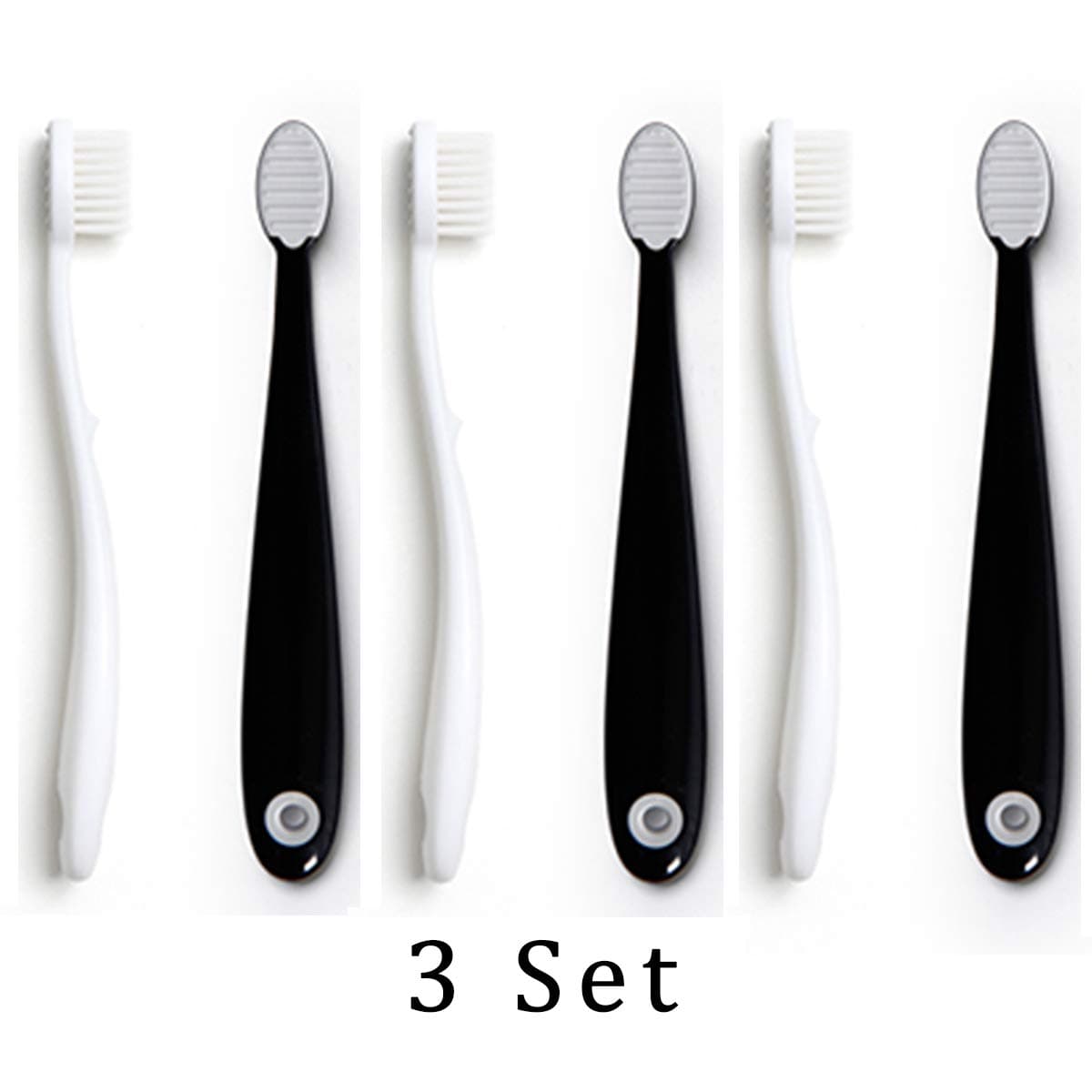 Easy Doing Baby Toothbrush Set (2 Pcs) for 4-8 Years Old -Soft Slim Tip Bristles/Gum Protection Tongue Cleaner/Multi Color/BPA Free/Made in Korea (White&Black, 3 Set)