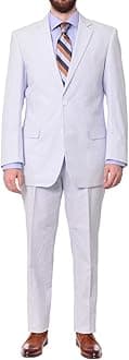 Emigre Mens Blue and White Striped Seersucker Two Button Cotton Suit